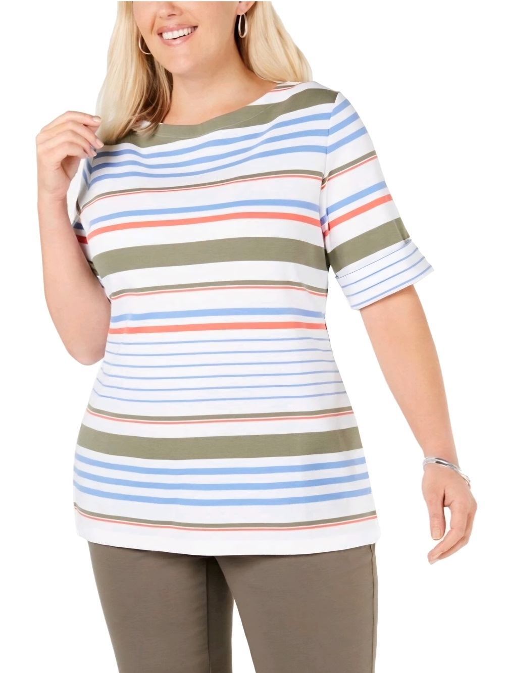 Karen Scott Striped Short Sleeve Women's Top